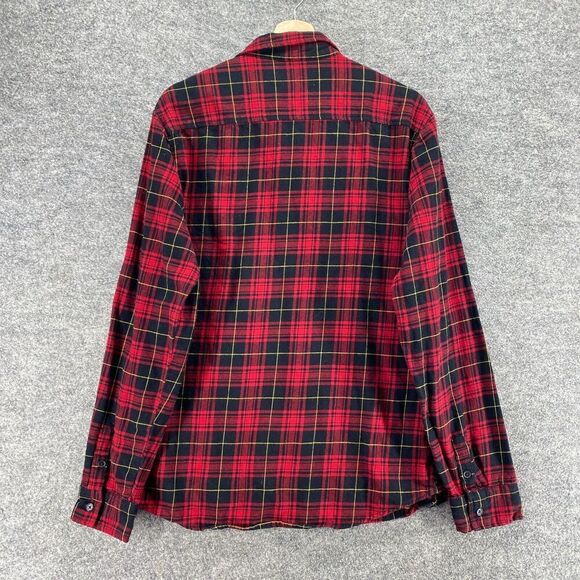 5/$45 Forever 21 Shirt Men L Large Red Plaid Button Up Collared Long Sleeve - Picture 2 of 8